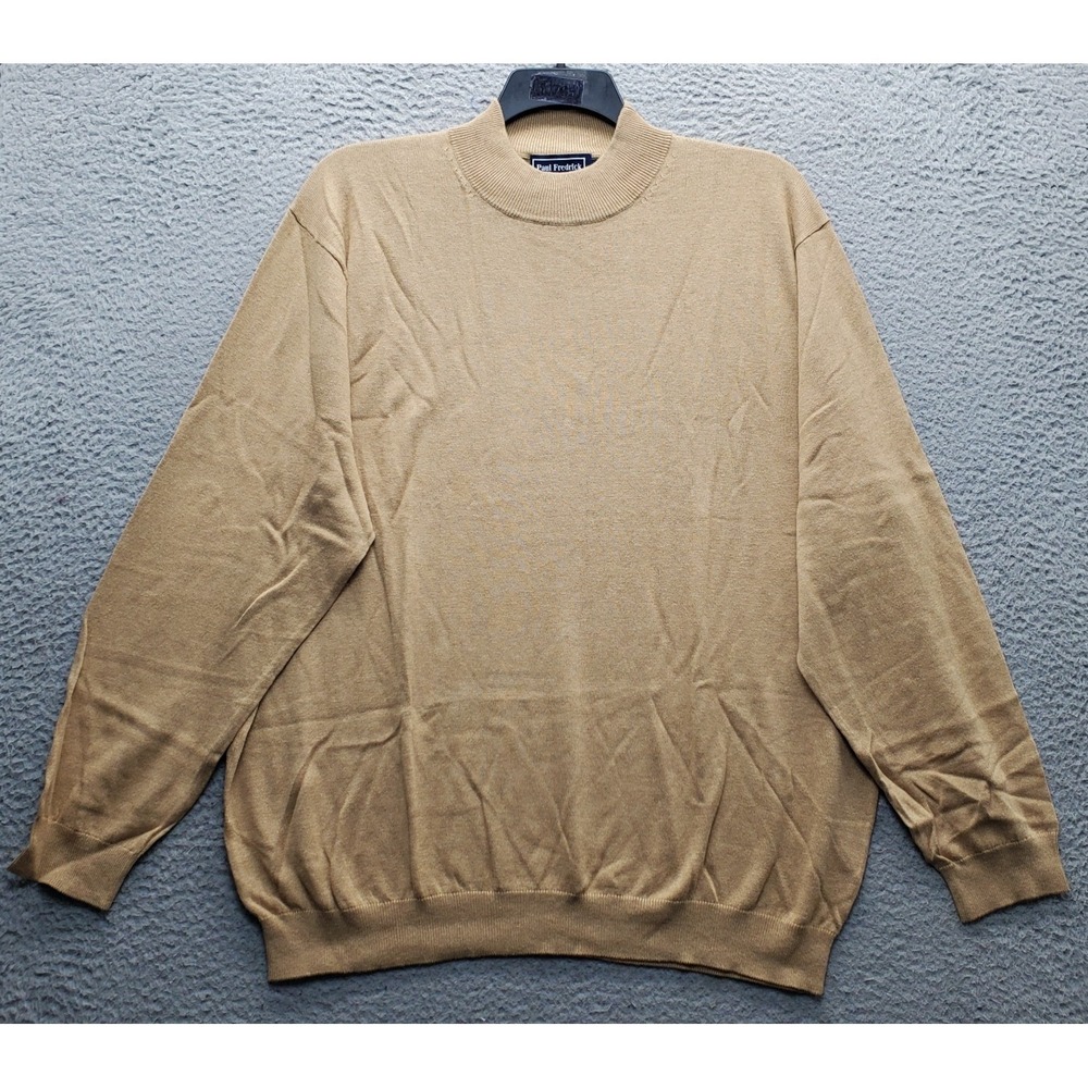 Paul Fredrick Sweater Mens 3XL Brown Knit Silk Long-Sleeve Mock Neck Pullover